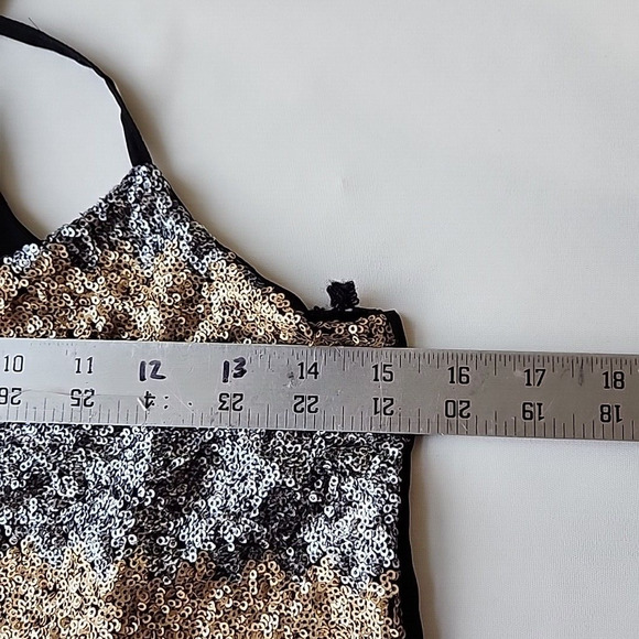 Daytrip S Sequin Tank Top Silver Gold Black Sheer Layered Y2K NYE Party Bling - Picture 7 of 9